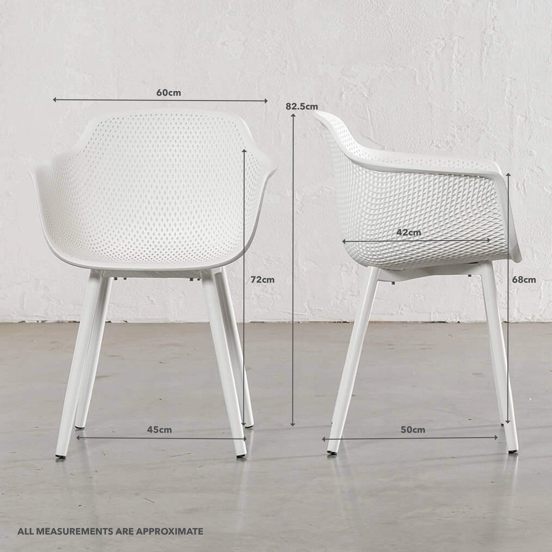 ETTA MESH WRAP INDOOR/OUTDOOR DINING CHAIR  |  GHOST WHITE | MEASUREMENTS