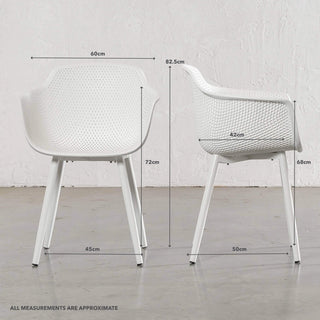 ETTA MESH WRAP INDOOR/OUTDOOR DINING CHAIR  |  GHOST WHITE | MEASUREMENTS