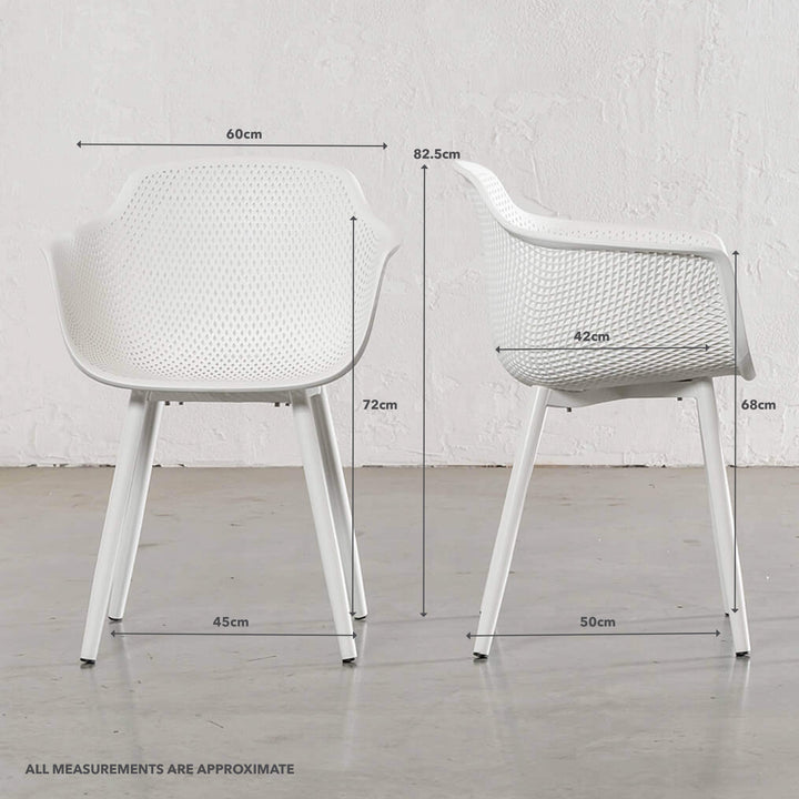 ETTA MESH WRAP INDOOR/OUTDOOR DINING CHAIR  |  GHOST WHITE | MEASUREMENTS