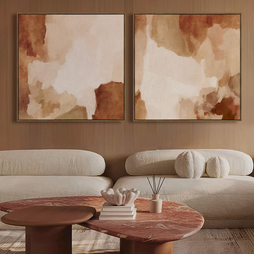 Essonne Framed Canvas Textured Print  |  Set of 2  |  100 x 100cm  |  Sienna Clay + Chalk