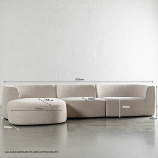 FARO MODULAR CHAISE LOUNGE SOFA | PEBBLE BAY MIST | MEASUREMENTS