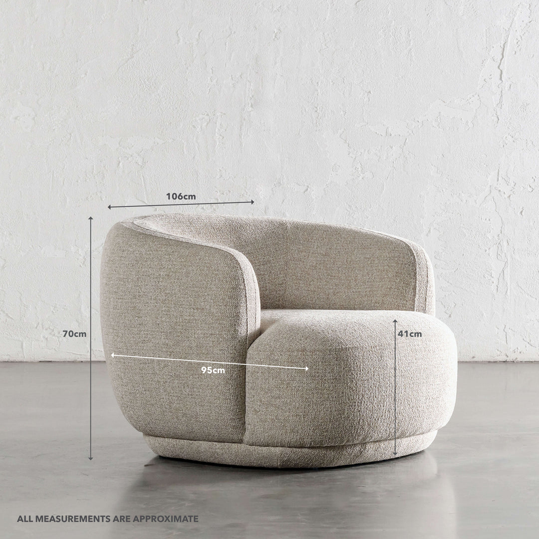 FARO ROUNDED ARMCHAIR  |  PEBBLE BAY MIST | MEASUREMENTS