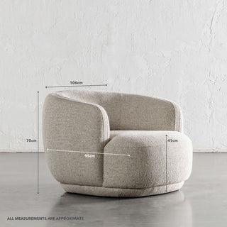 FARO ROUNDED ARMCHAIR  |  PEBBLE BAY MIST | MEASUREMENTS