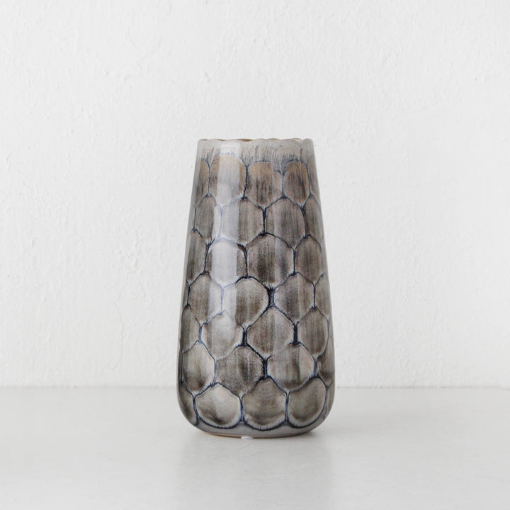 FINCH CERAMIC VASE  |  29CM  |  TEXTURED BLUE + GREY CERAMIC