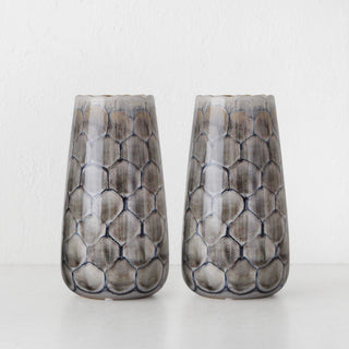 FINCH CERAMIC VASE BUNDLE X2  |  29CM  |  TEXTURED BLUE + GREY CERAMIC