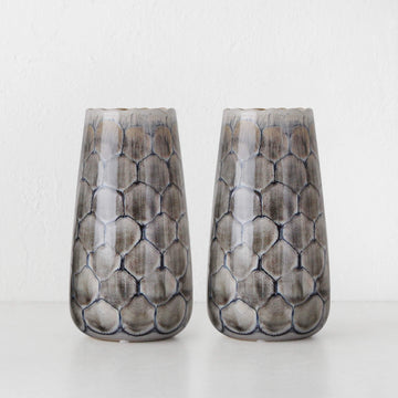 FINCH CERAMIC VASE BUNDLE X2  |  29CM  |  TEXTURED BLUE + GREY CERAMIC