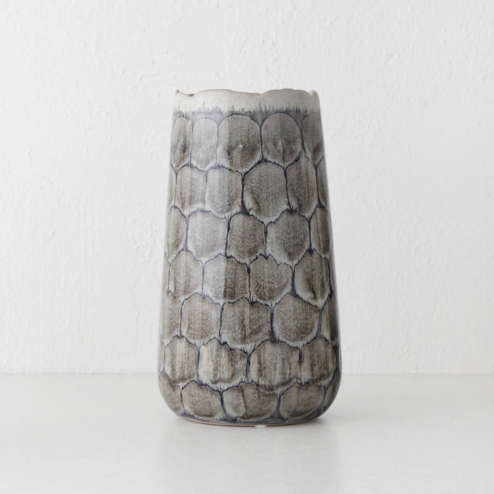 FINCH CERAMIC VASE  |  34CM  |  TEXTURED BLUE + GREY CERAMIC