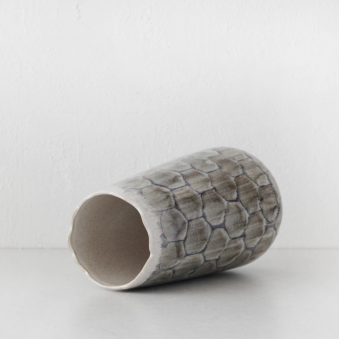 FINCH CERAMIC VASE  |  29CM  |  TEXTURED BLUE + GREY CERAMIC