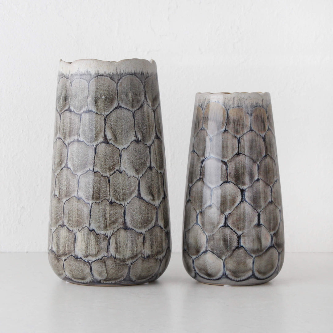 FINCH CERAMIC VASE  |  29CM + 34CM  |  TEXTURED BLUE + GREY CERAMIC