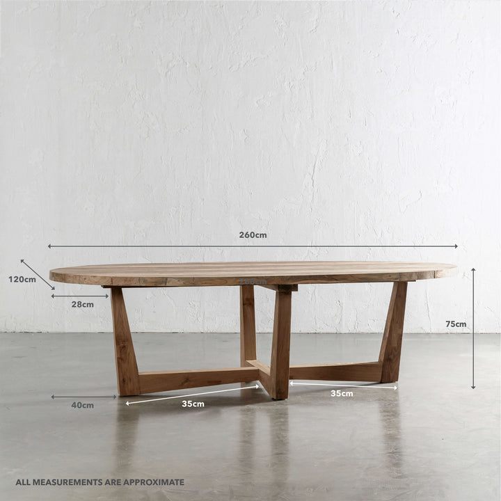 FLORENCE OVAL RECLAIMED TEAK OUTDOOR DINING TABLE  |  260CM  |  MEASUREMENTS