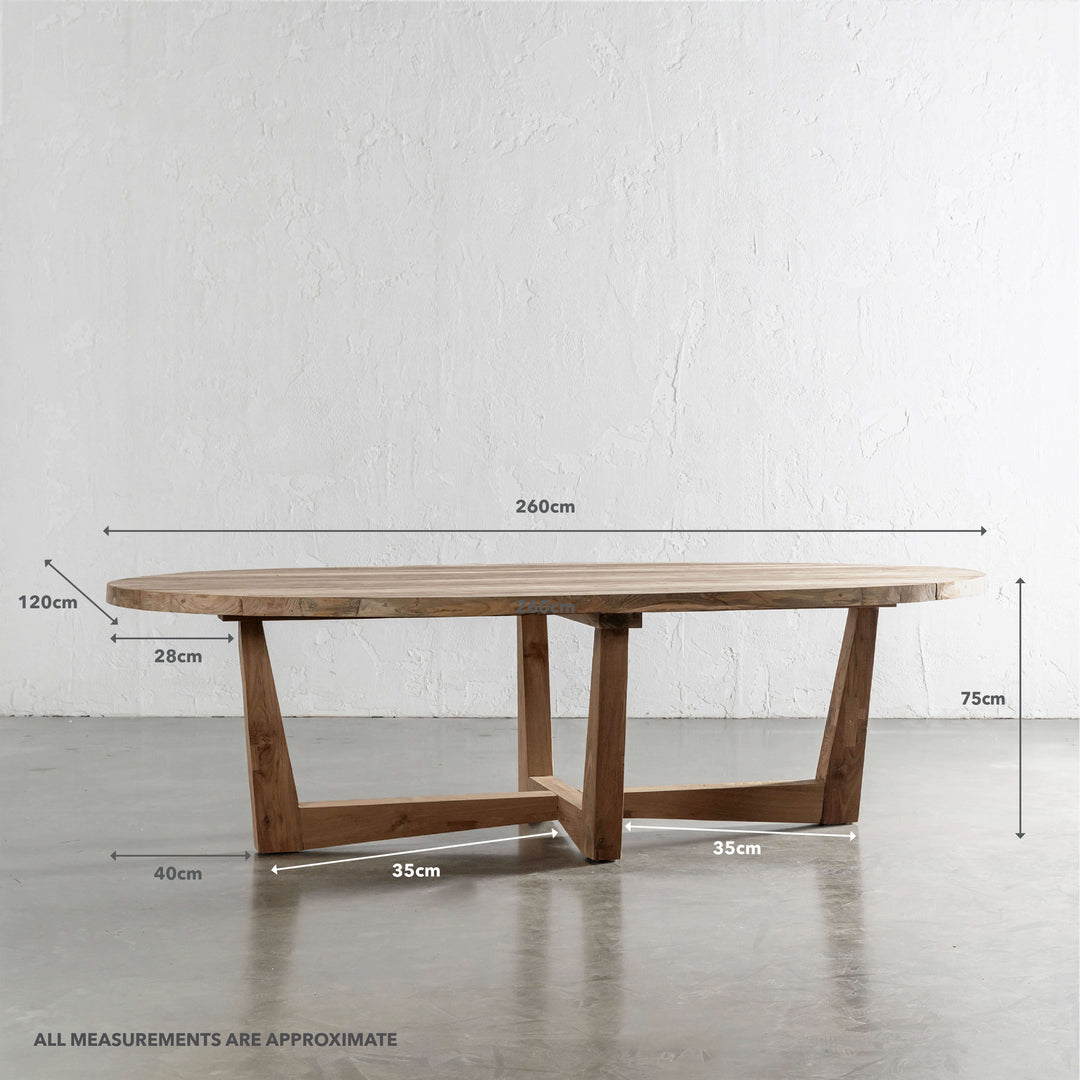 FLORENCE OVAL RECLAIMED TEAK OUTDOOR DINING TABLE  |  260CM. |. MEASUREMENTS