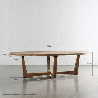 FLORENCE OVAL RECLAIMED TEAK OUTDOOR DINING TABLE  |  260CM. |. MEASUREMENTS