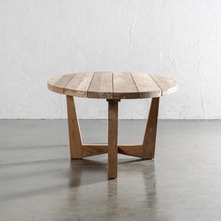 FLORENCE OVAL RECLAIMED TEAK OUTDOOR DINING TABLE END VIEW |  260CM