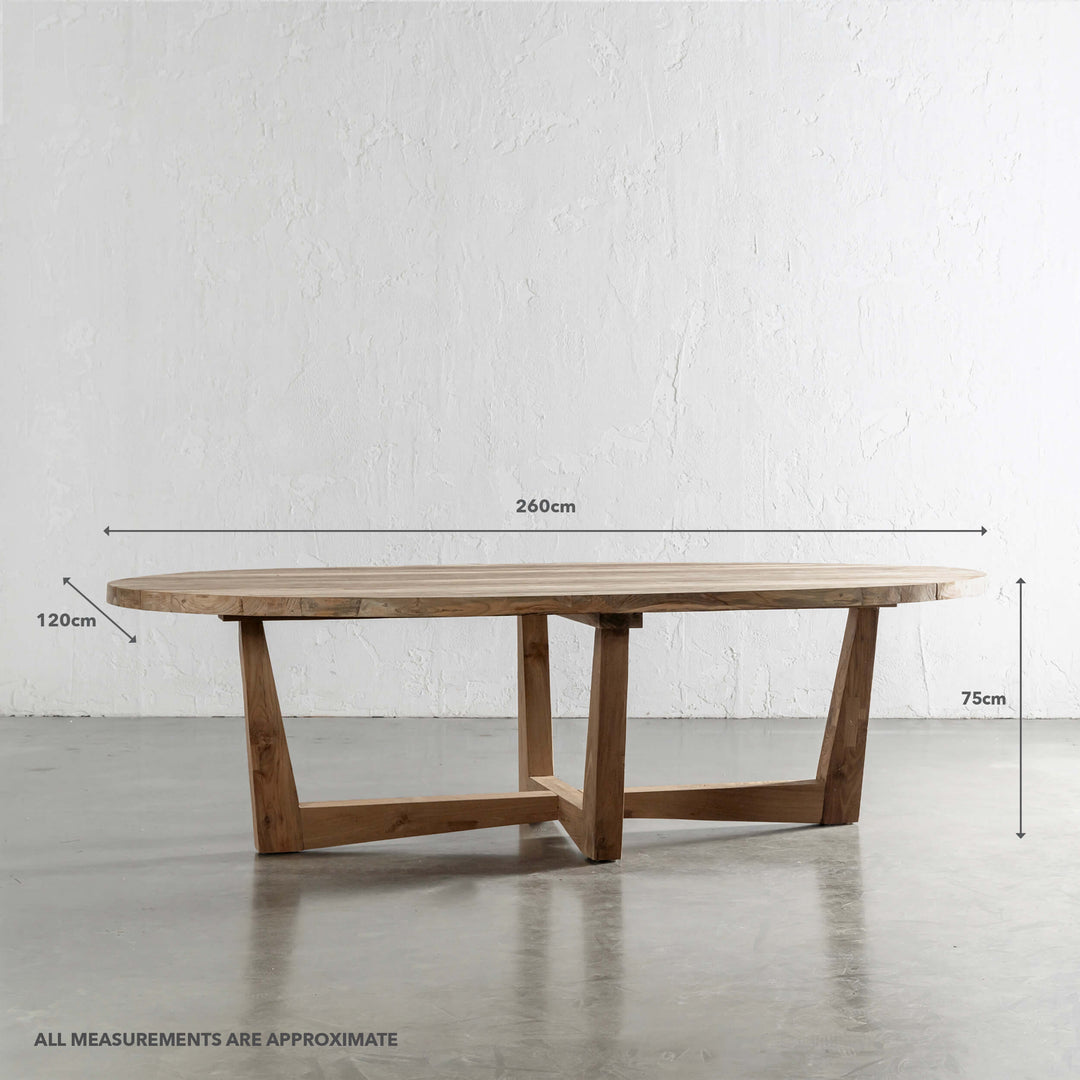 FLORENCE OVAL RECLAIMED TEAK OUTDOOR DINING TABLE | 260CM | MEASUREMENTS