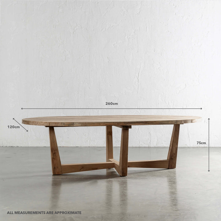 FLORENCE OVAL RECLAIMED TEAK OUTDOOR DINING TABLE | 260CM | MEASUREMENTS