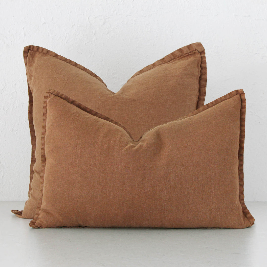 FRENCH LINEN CUSHION BUNDLE X2 | 40X60 + 50X50 | CINNAMON LATTE