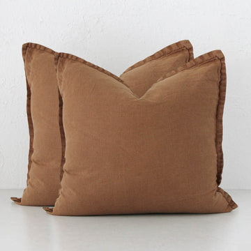 FRENCH LINEN CUSHION BUNDLE X2 | 50X50 | CINNAMON LATTE