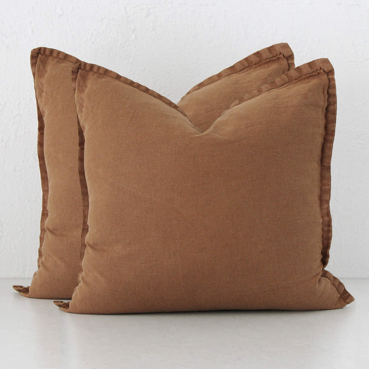 FRENCH LINEN CUSHION BUNDLE X2 | 60X60 | CINNAMON LATTE