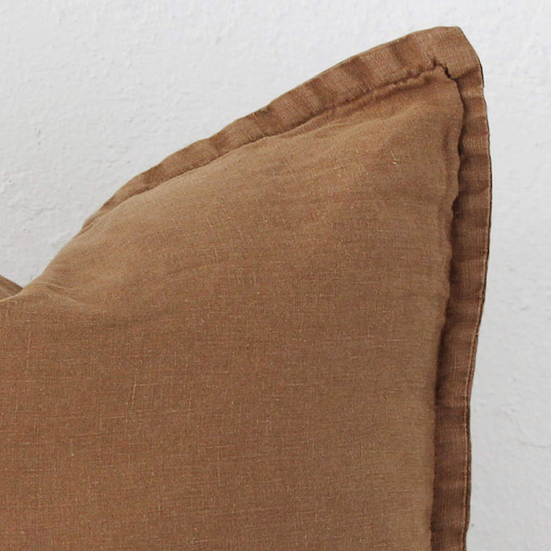 FRENCH LINEN CUSHION | 50X50 | CINNAMON LATTE | CLOSE UP