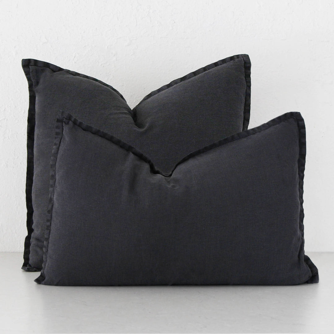 FRENCH LINEN CUSHION BUNDLE X2 | 40X60 + 50X50 | CHARCOAL DOWNPIPE