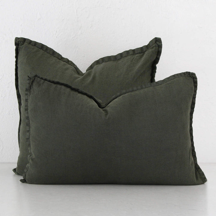 FRENCH LINEN CUSHION BUNDLE X2  | 40X60 + 50X50 |  TUSCAN OLIVE