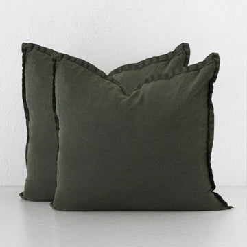 FRENCH LINEN CUSHION BUNDLE X2  | 50X50  |  TUSCAN OLIVE