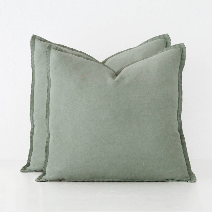 FRENCH LINEN CUSHION BUNDLE X2  |  50 X 50CM  |  EUCALYPTUS LEAF
