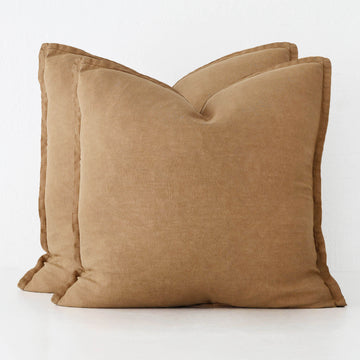 FRENCH LINEN CUSHION BUNDLE X2  |  60 X 60CM  |  TOBACCO CIGAR
