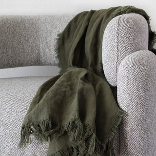 LBD EXCLUSIVE  |  FRENCH LINEN THROW  |  180X140CM  |  TUSCAN OLIVE