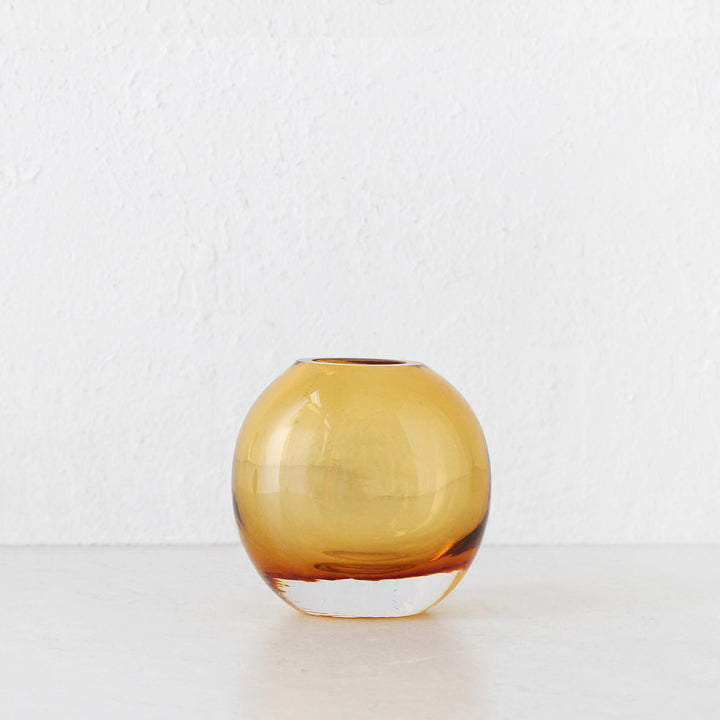 FREYA HAND BLOWN VASE  |  AMBER + CLEAR GLASS  |  SMALL