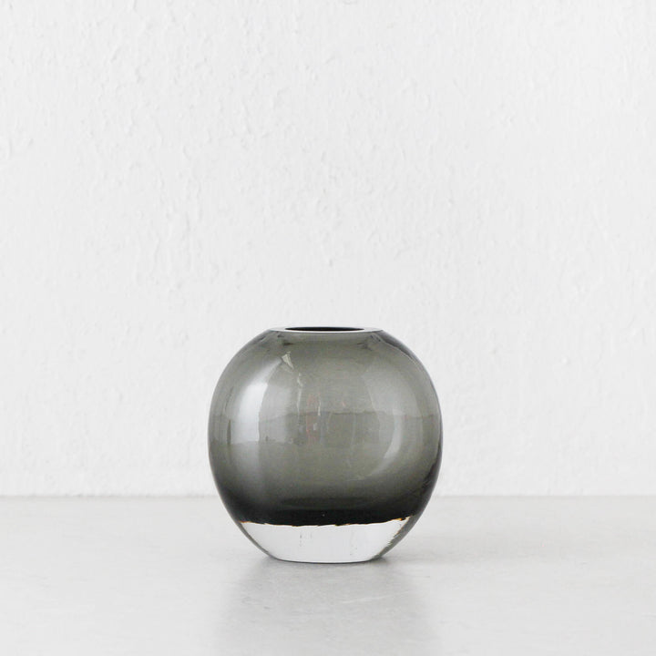 FREYA HAND BLOWN VASE  |  CHARCOAL + CLEAR GLASS  |  SMALL