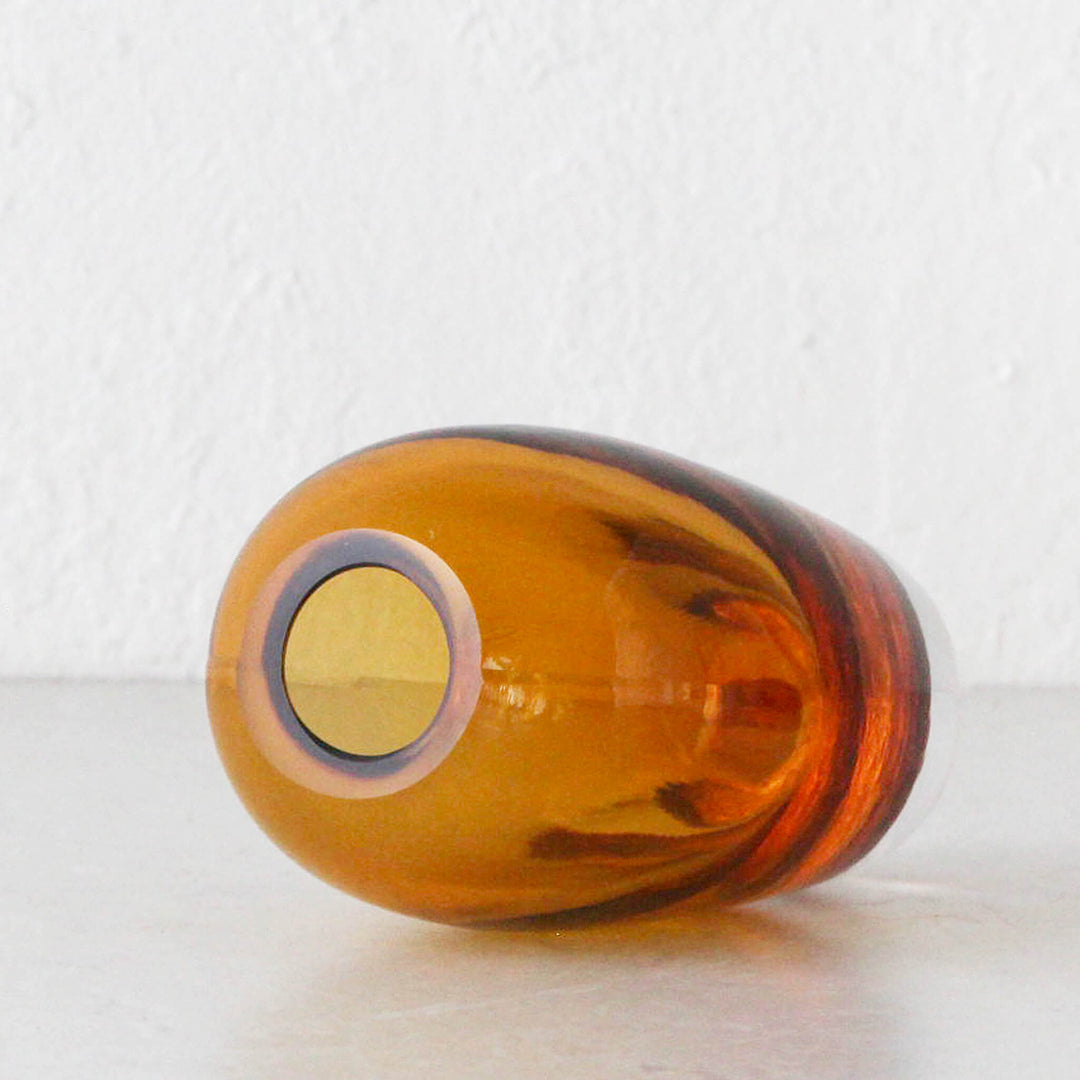 FREYA HAND BLOWN VASE  |  AMBER + CLEAR GLASS  |  MEDIUM