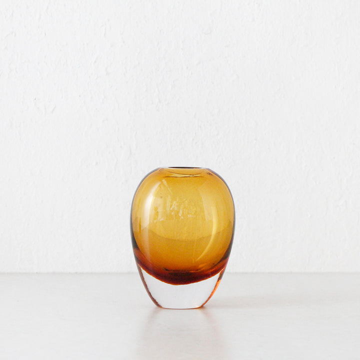 FREYA HAND BLOWN VASE  |  AMBER + CLEAR GLASS  |  MEDIUM