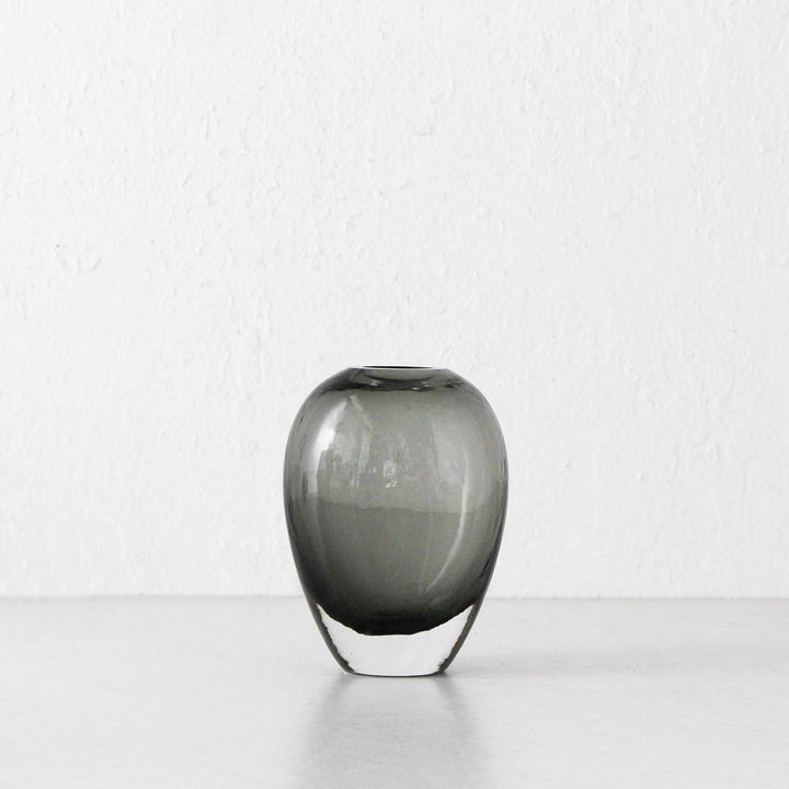 FREYA HAND BLOWN VASE  |  CHARCOAL + CLEAR GLASS  |  MEDIUM