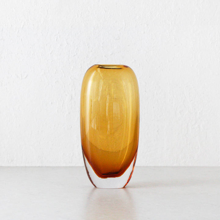 FREYA HAND BLOWN VASE  |  AMBER + CLEAR GLASS  |  LARGE