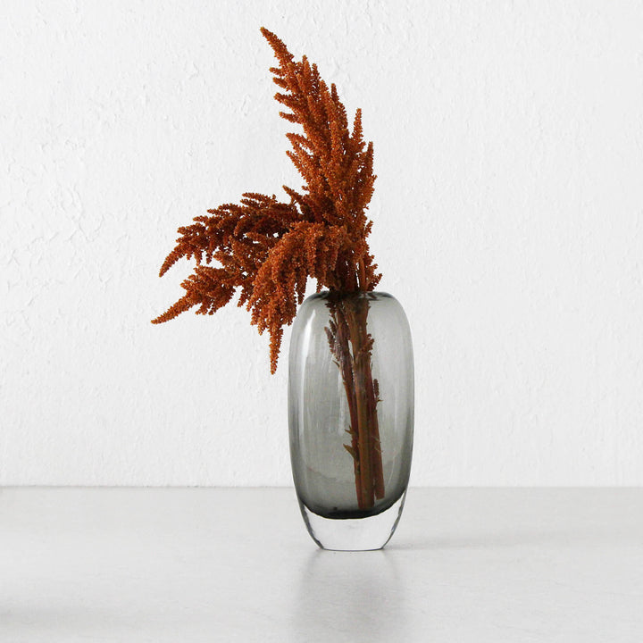 FREYA HAND BLOWN VASE  |  CHARCOAL + CLEAR GLASS  |  LARGE