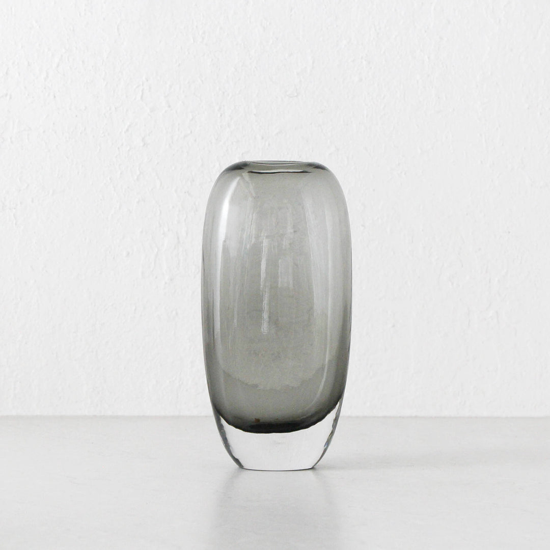 FREYA HAND BLOWN VASE  |  CHARCOAL + CLEAR GLASS  |  LARGE