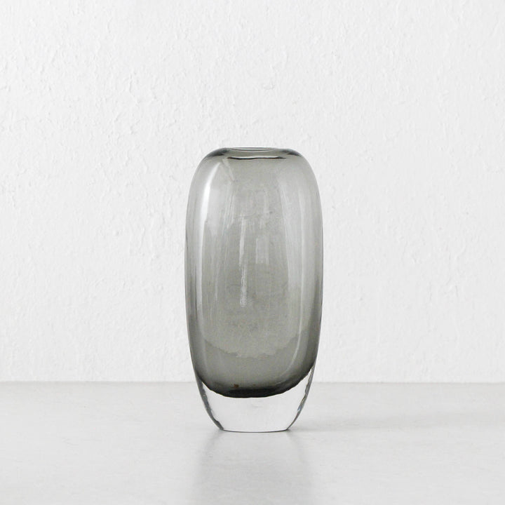 FREYA HAND BLOWN VASE  |  CHARCOAL + CLEAR GLASS  |  LARGE