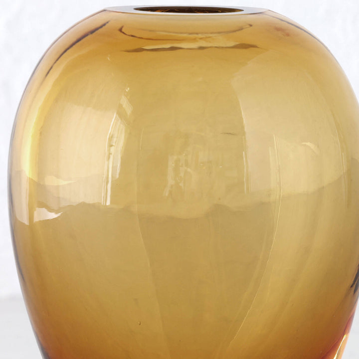 LIVING BY DESIGN EXCLUSIVE  |  FREYA HAND BLOWN VASE  |  MEDIUM  |  AMBER + CLEAR GLASS