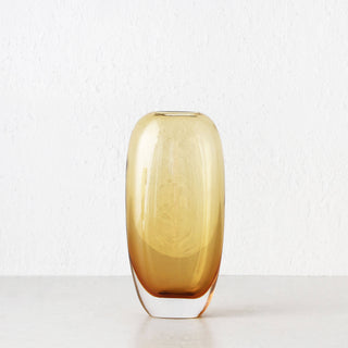 FREYA HAND BLOWN VASE  |  AMBER + CLEAR GLASS  |  LARGE