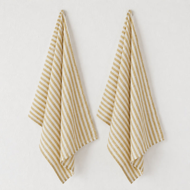 FRONTERA AWNING STRIPE KITCHEN TEA TOWEL BUNDLE X2  |   50X70CM  |  AMBER