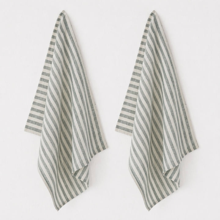 FRONTERA AWNING STRIPE KITCHEN TEA TOWEL BUNDLE X2  |   50X70CM  |  ARMADA GREEN