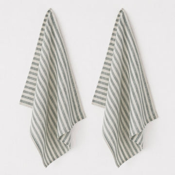 FRONTERA AWNING STRIPE KITCHEN TEA TOWEL BUNDLE X2  |   50X70CM  |  ARMADA GREEN