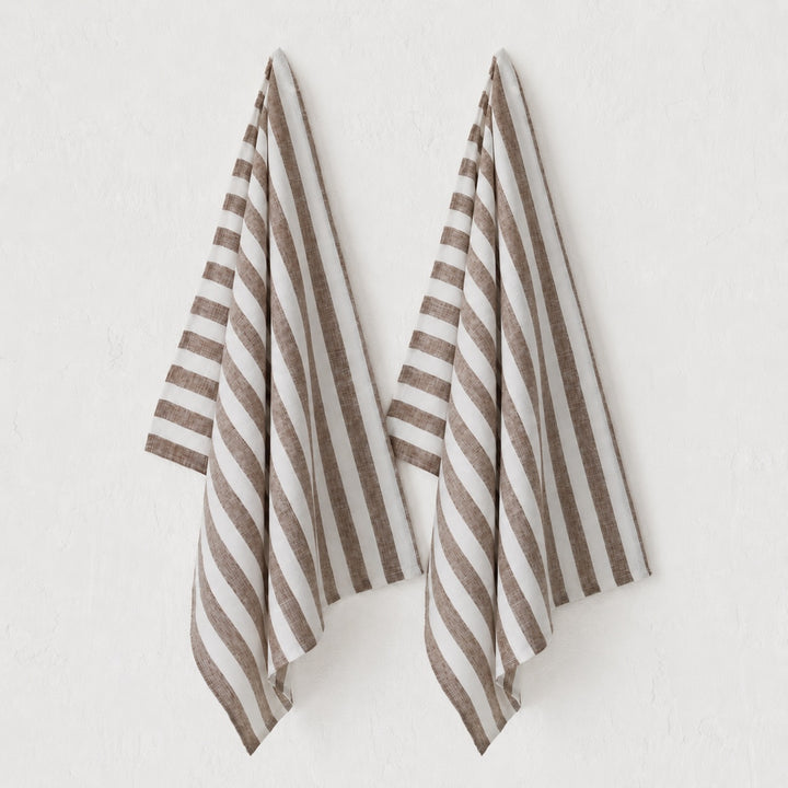FRONTERA AWNING STRIPE KITCHEN TEA TOWEL BUNDLE X2 |   50X70CM  |  COCOA