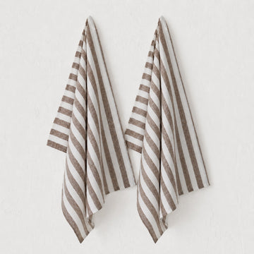 FRONTERA AWNING STRIPE KITCHEN TEA TOWEL BUNDLE X2 |   50X70CM  |  COCOA