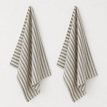 FRONTERA AWNING STRIPE KITCHEN TEA TOWEL BUNDLE X2  |   50X70CM  |  EBONY MOCHA