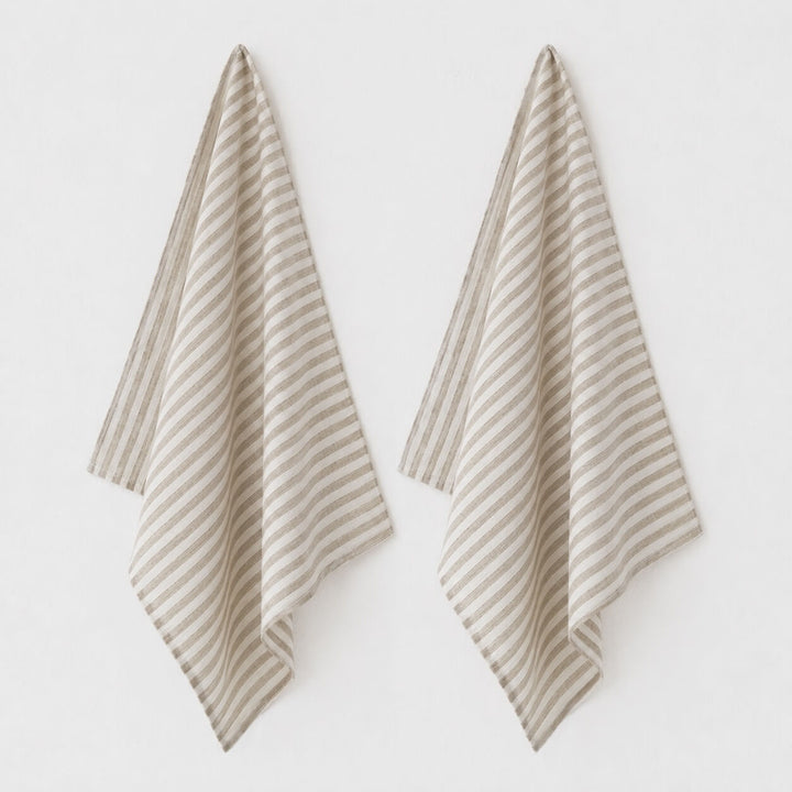 FRONTERA AWNING STRIPE KITCHEN TEA TOWEL BUNDLE X2 |   50X70CM  |  LATTE
