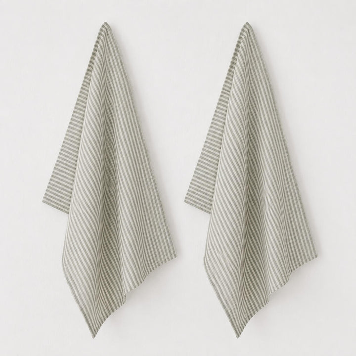 FRONTERA TICKING STRIPE KITCHEN TEA TOWEL BUNDLE X2 |   50X70CM  |  ARMADA GREEN