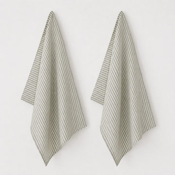 FRONTERA TICKING STRIPE KITCHEN TEA TOWEL BUNDLE X2 |   50X70CM  |  ARMADA GREEN