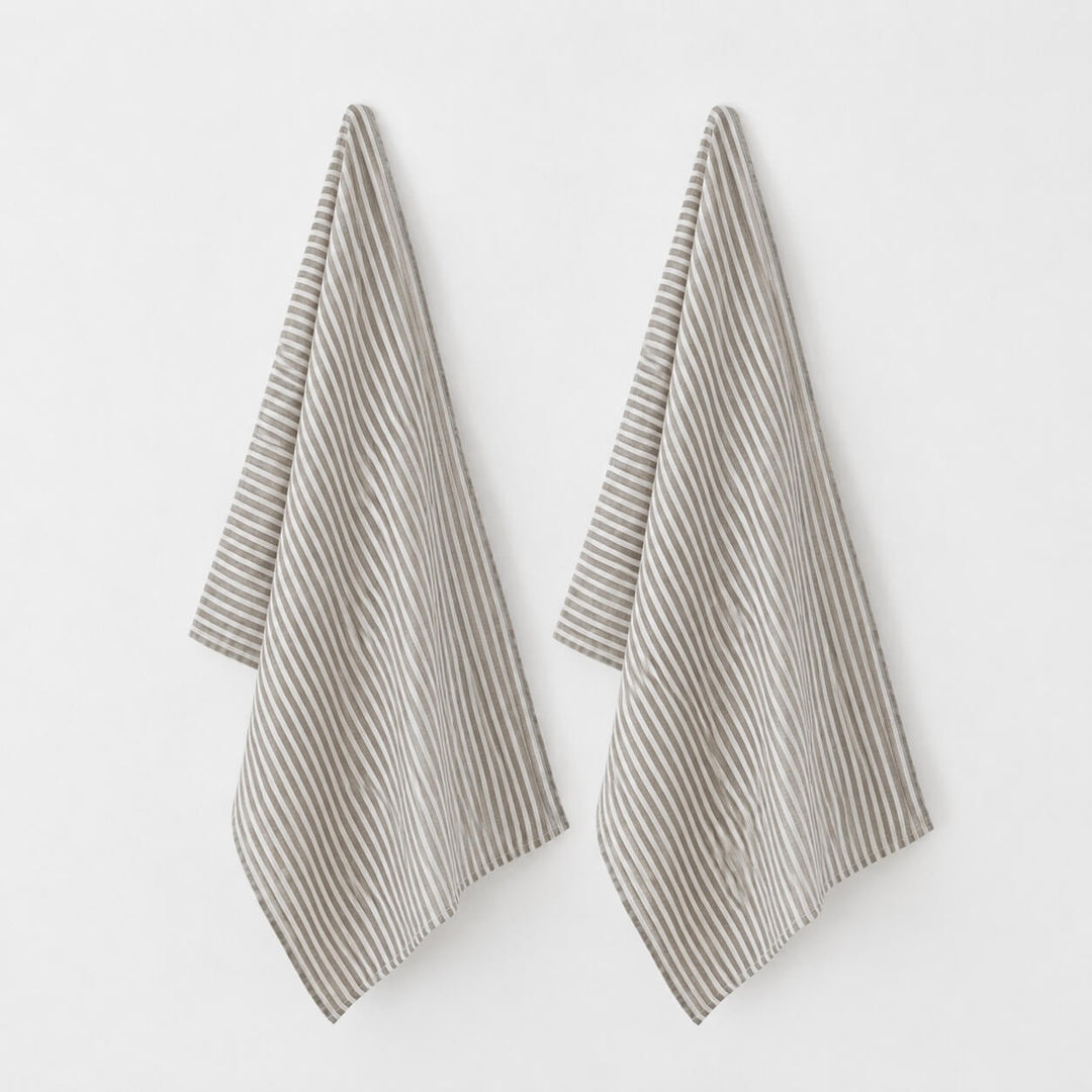 FRONTERA TICKING STRIPE KITCHEN TEA TOWEL BUNDLE X2 |   50X70CM  |  EBONY MOCHA